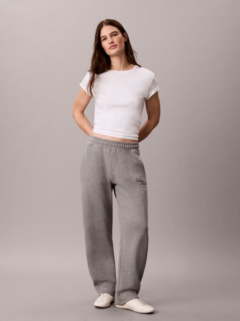 Grey Cotton Fleece Wide Barrel Joggers  Women