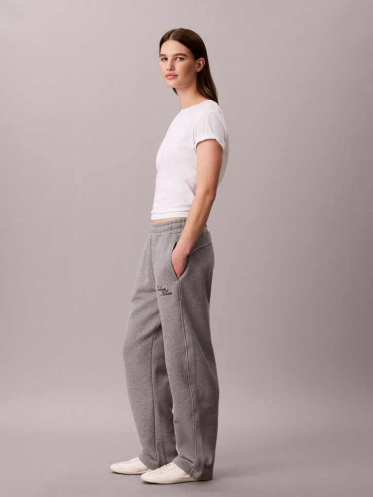Grey Cotton Fleece Wide Barrel Joggers  Women
