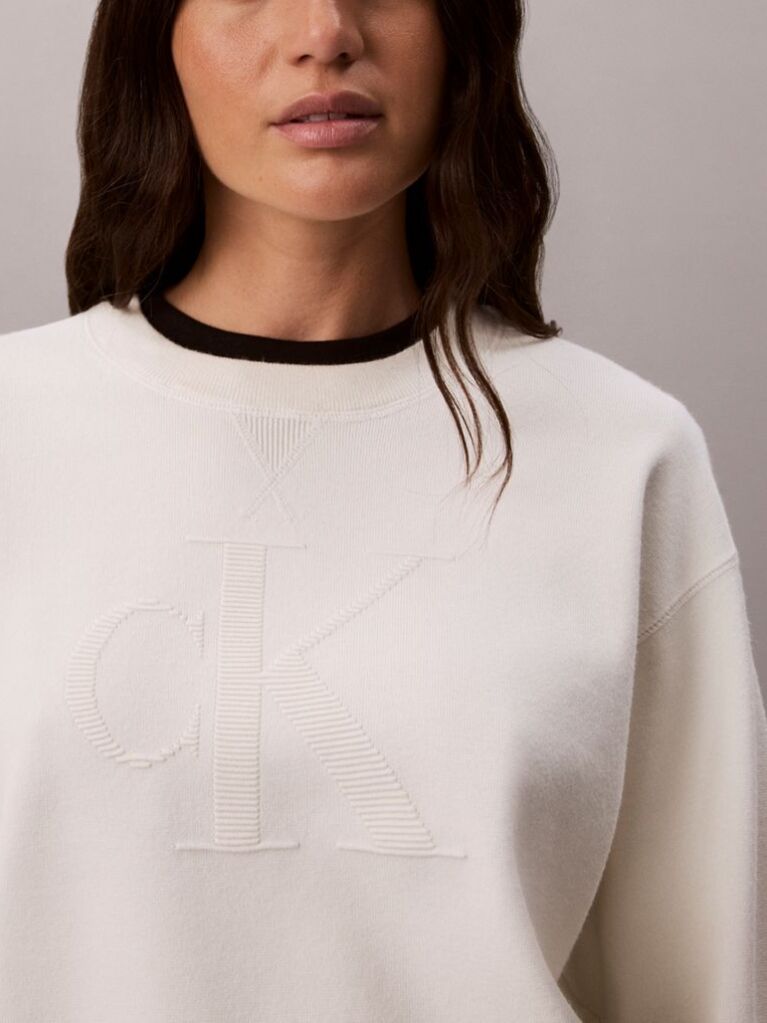 White Textured Knit Monogram Jumper  Women