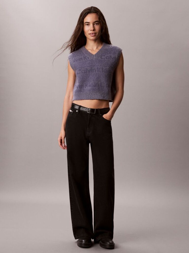 Blue Wool Blend Textured Logo Sweater Vest  Women