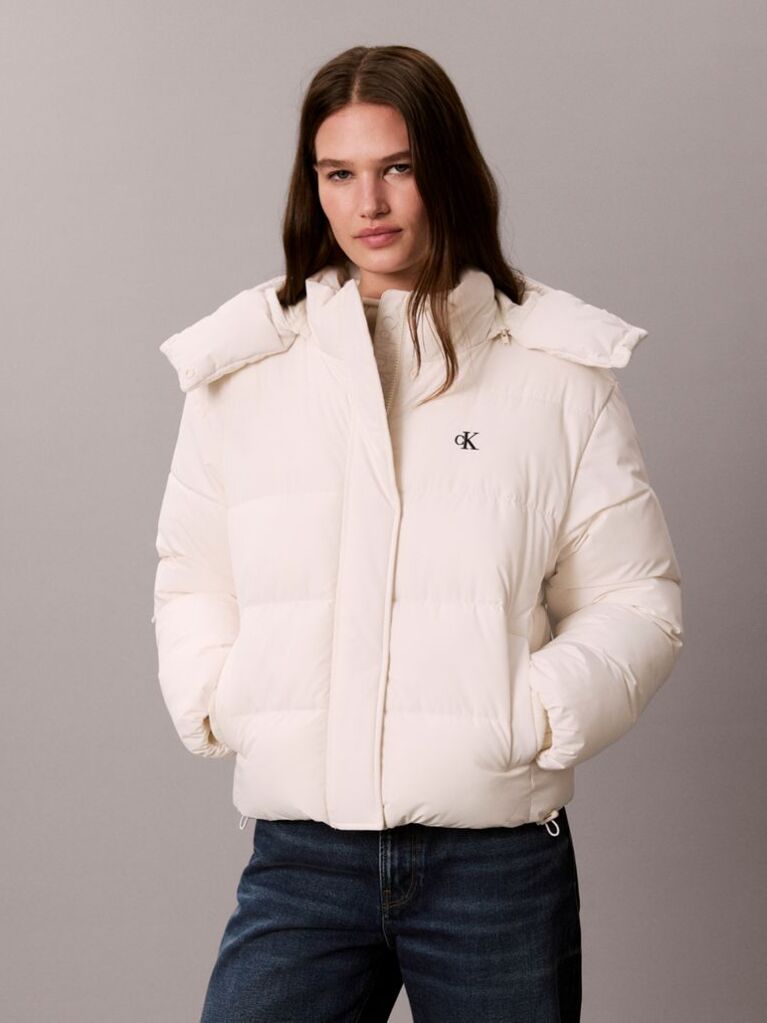White Short Hooded Puffer Jacket  Women