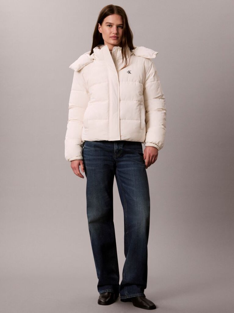 White Short Hooded Puffer Jacket  Women
