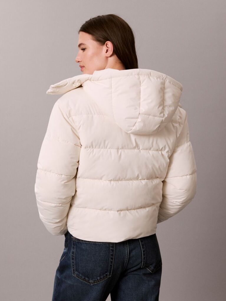 White Short Hooded Puffer Jacket  Women