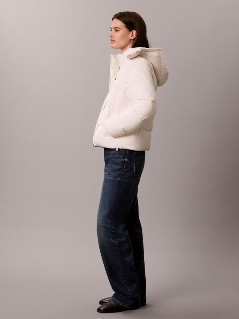 White Short Hooded Puffer Jacket  Women