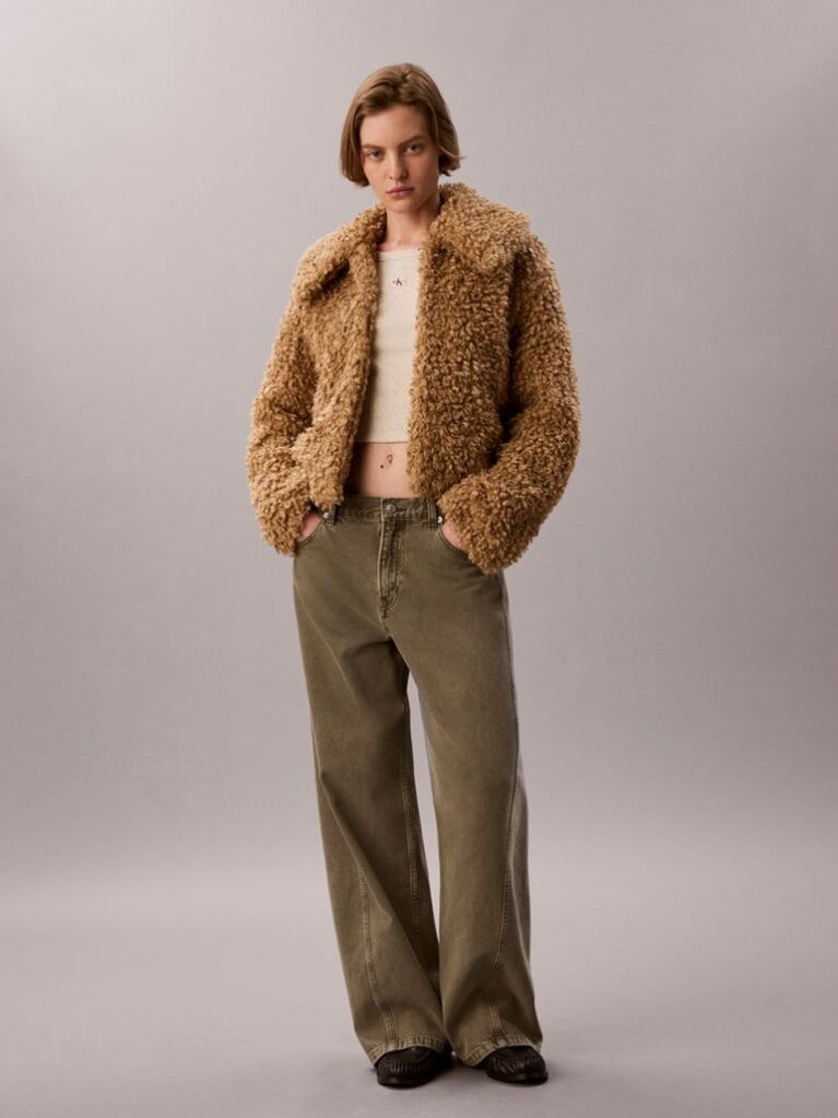 Καφέ Μπουφάν Teddy Από Συνθετικό Shearling  Γυναίκα