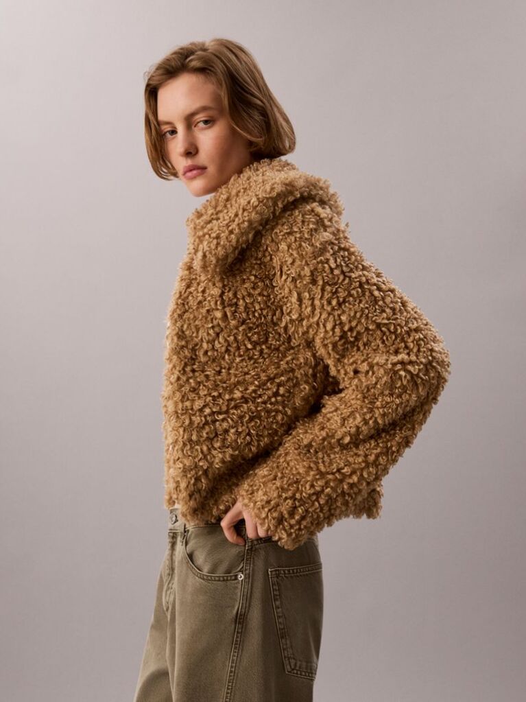 Καφέ Μπουφάν Teddy Από Συνθετικό Shearling  Γυναίκα