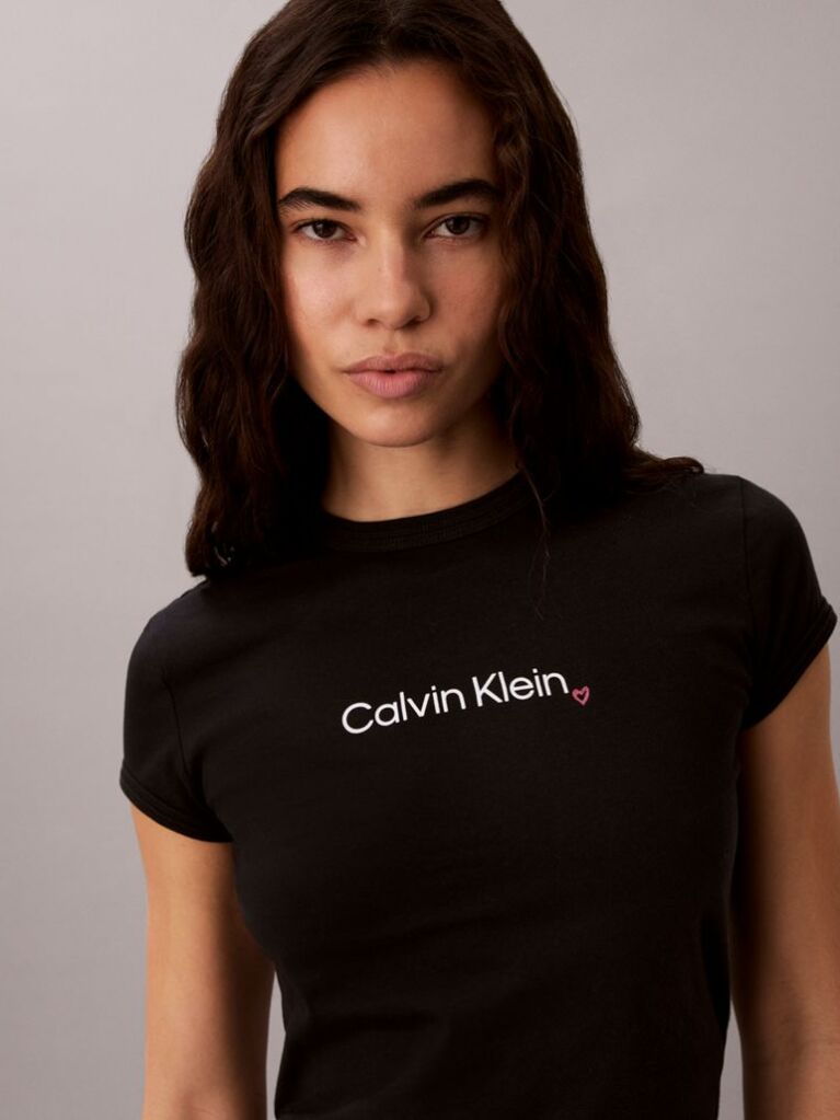 Black Slim Heart Logo T-shirt  Women