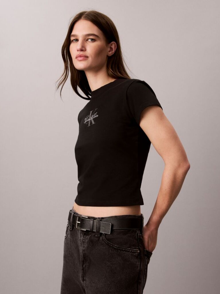 Black Monologo Baby Tee  Women