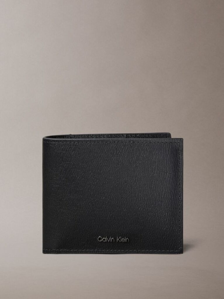 Black Saffiano Leather Bifold Wallet with Coin Pouch  Men