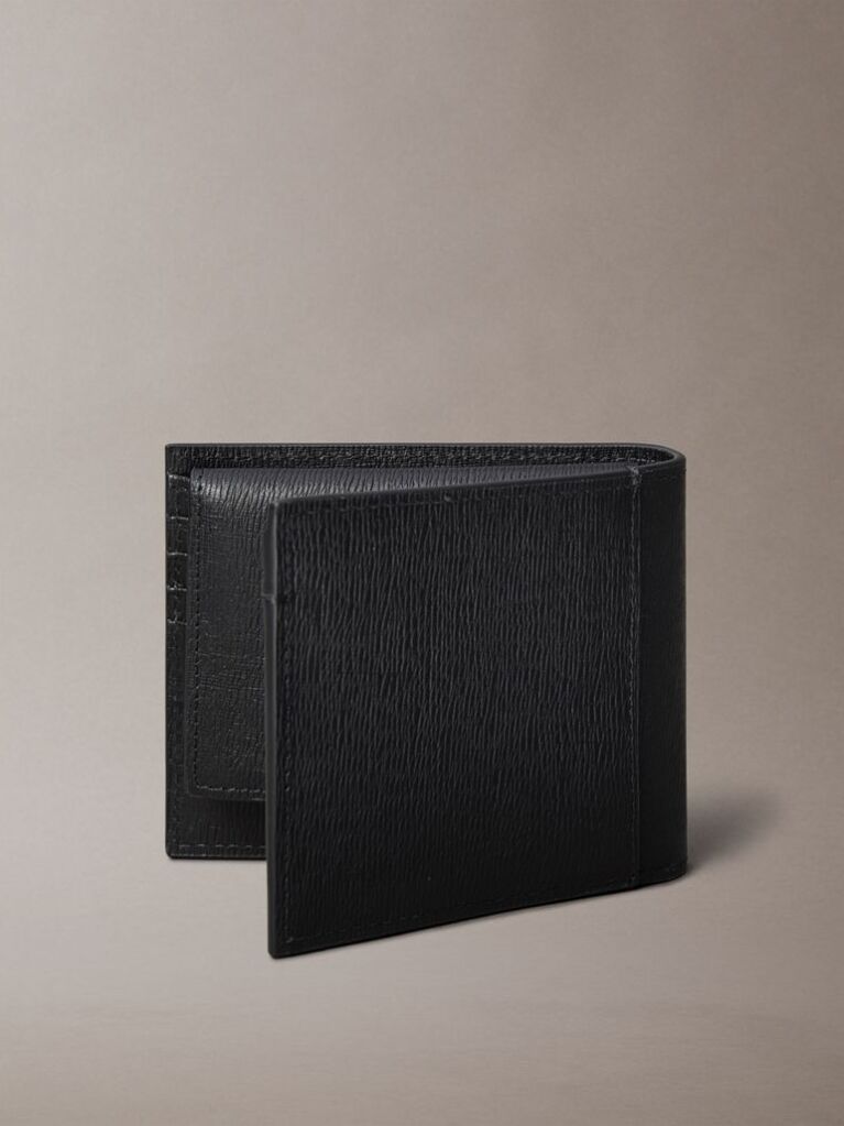 Black Saffiano Leather Bifold Wallet with Coin Pouch  Men