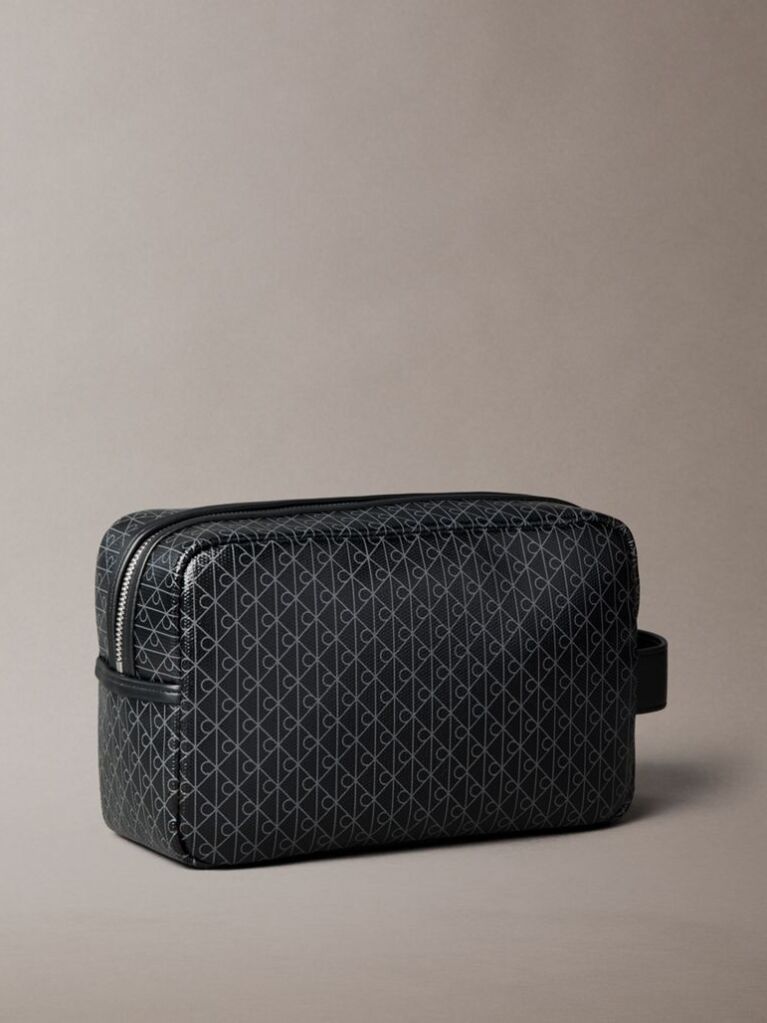 Black Allover Monogram Logo Zip Dopp Kit  Men