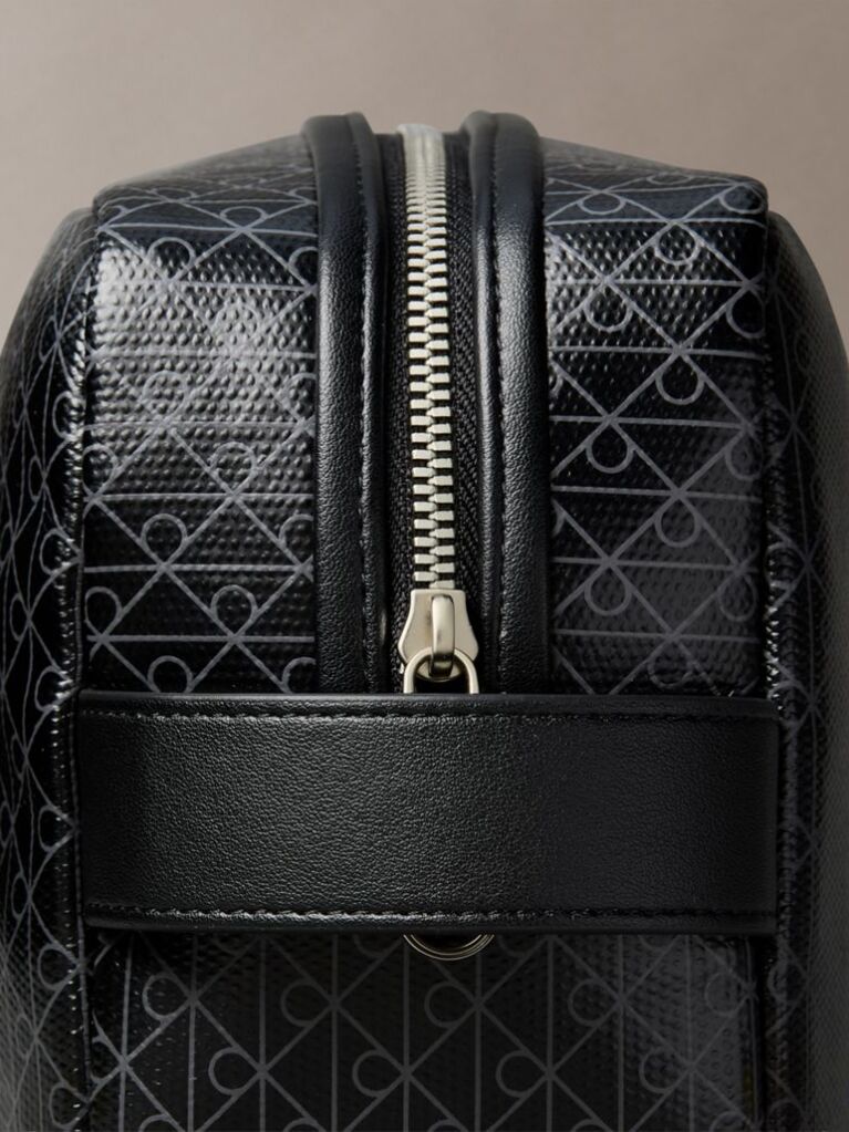Black Allover Monogram Logo Zip Dopp Kit  Men