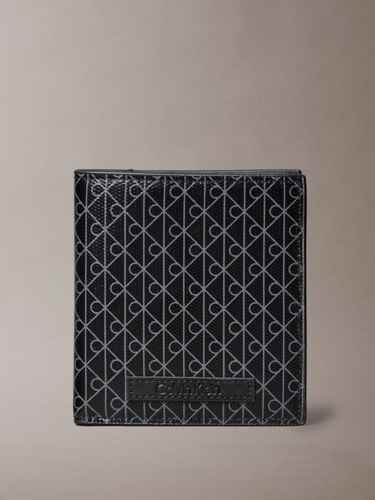 Black Allover Monogram Logo Bifold Wallet  Men