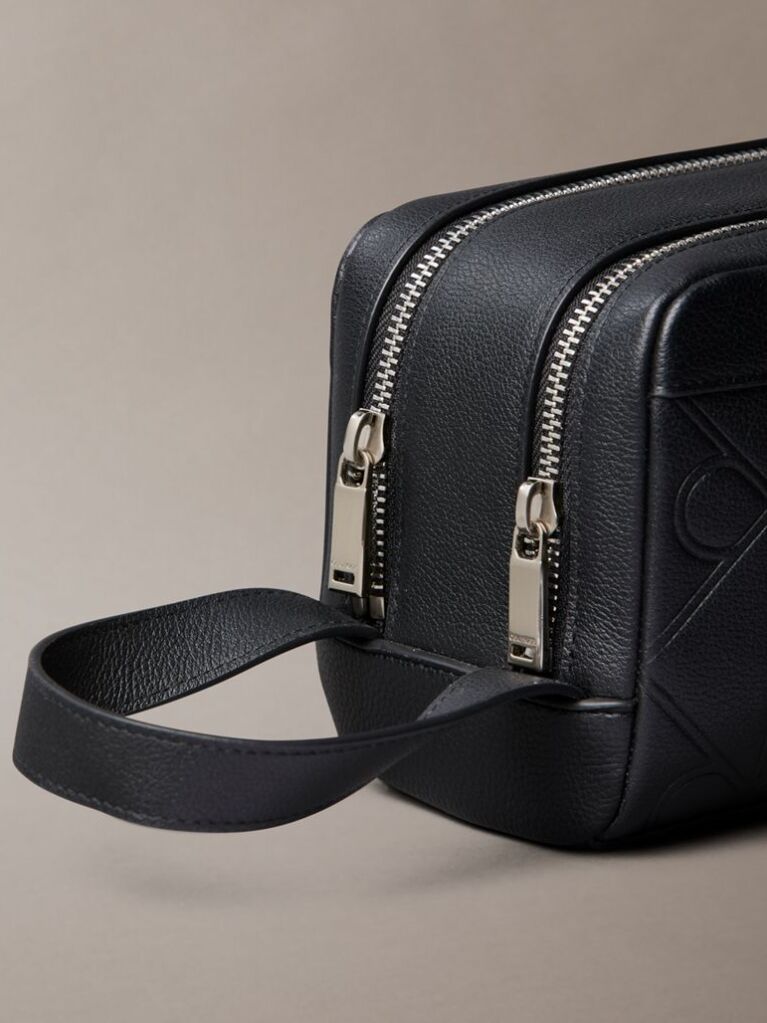 Black Embossed Emblem Logo Dopp Kit  Men