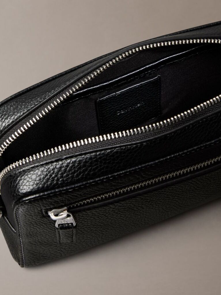 Black Pebbled Signature Logo Wrist Pouch  Men
