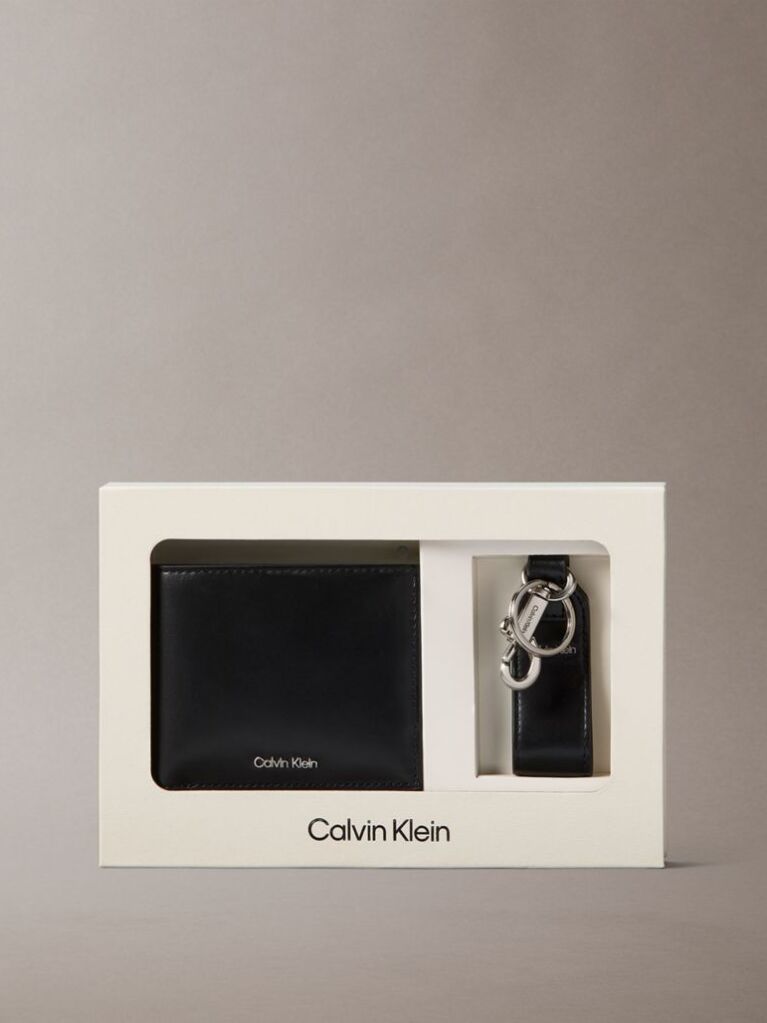Black Leather Wallet and Key Fob Gift Set  Men