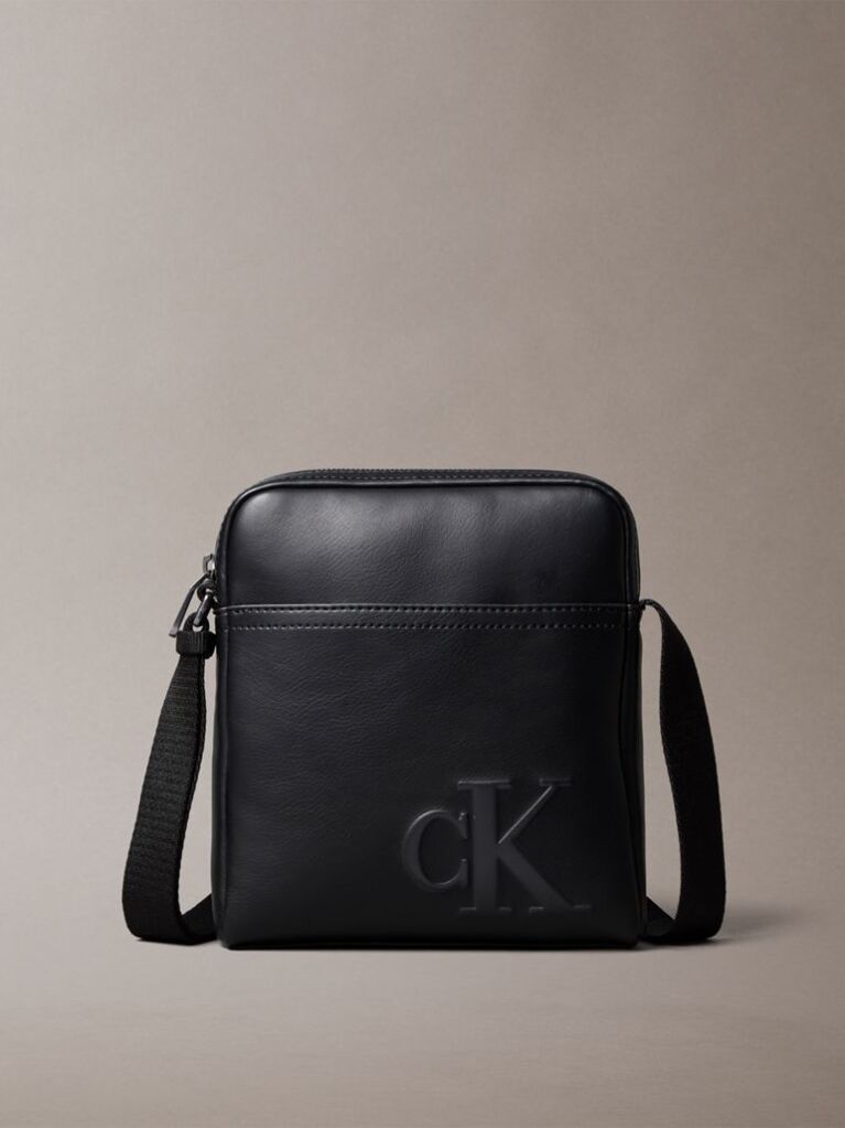 Black Embossed Monogram Logo Reporter Bag  Men