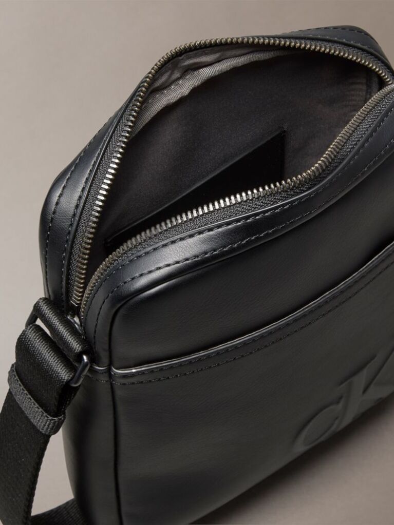 Black Embossed Monogram Logo Reporter Bag  Men