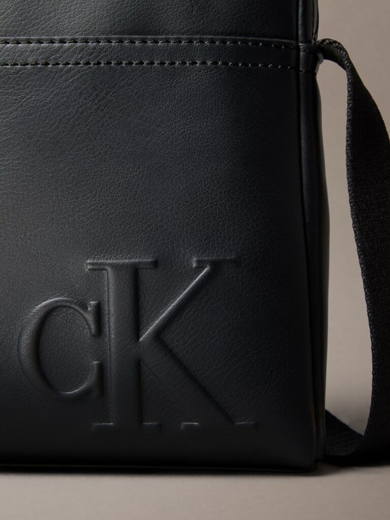 Black Embossed Monogram Logo Reporter Bag  Men