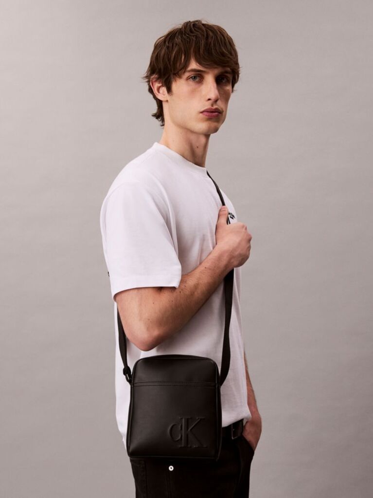 Black Embossed Monogram Logo Reporter Bag  Men