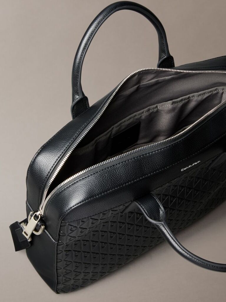 Black Embossed Monogram Logo Laptop Bag  Men