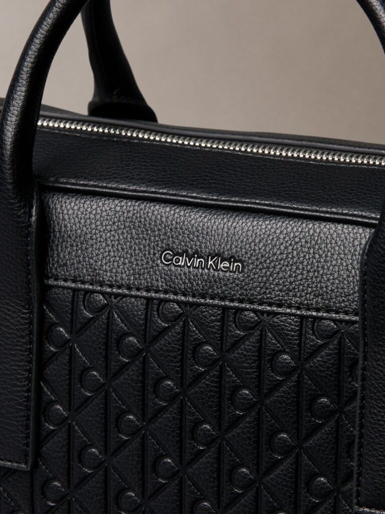 Black Embossed Monogram Logo Laptop Bag  Men