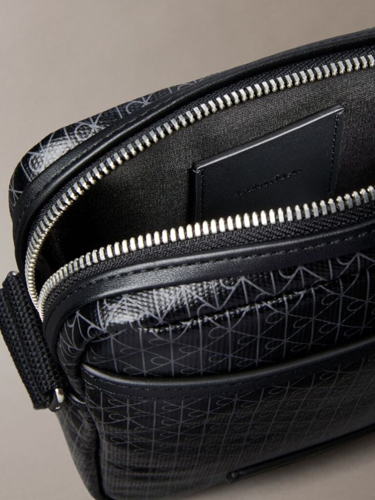 Black Allover Emblem Logo Reporter Bag  Men