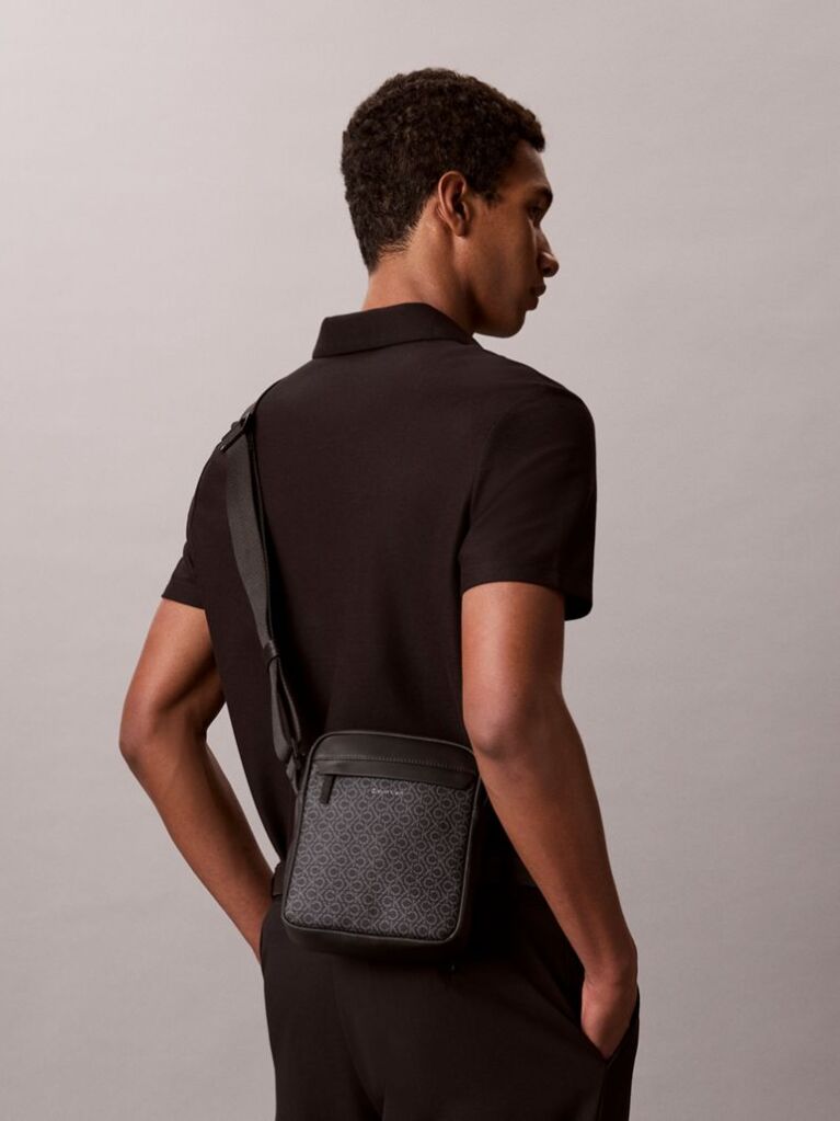 Black Allover Emblem Logo Reporter Bag  Men