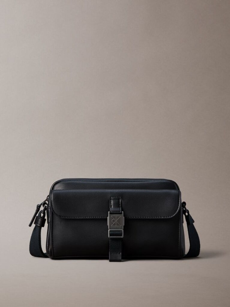 Black Emblem Saffiano Crossbody Camera Bag  Men