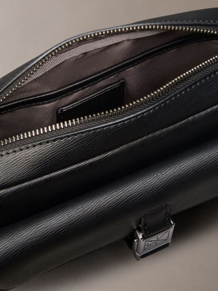 Black Emblem Saffiano Crossbody Camera Bag  Men