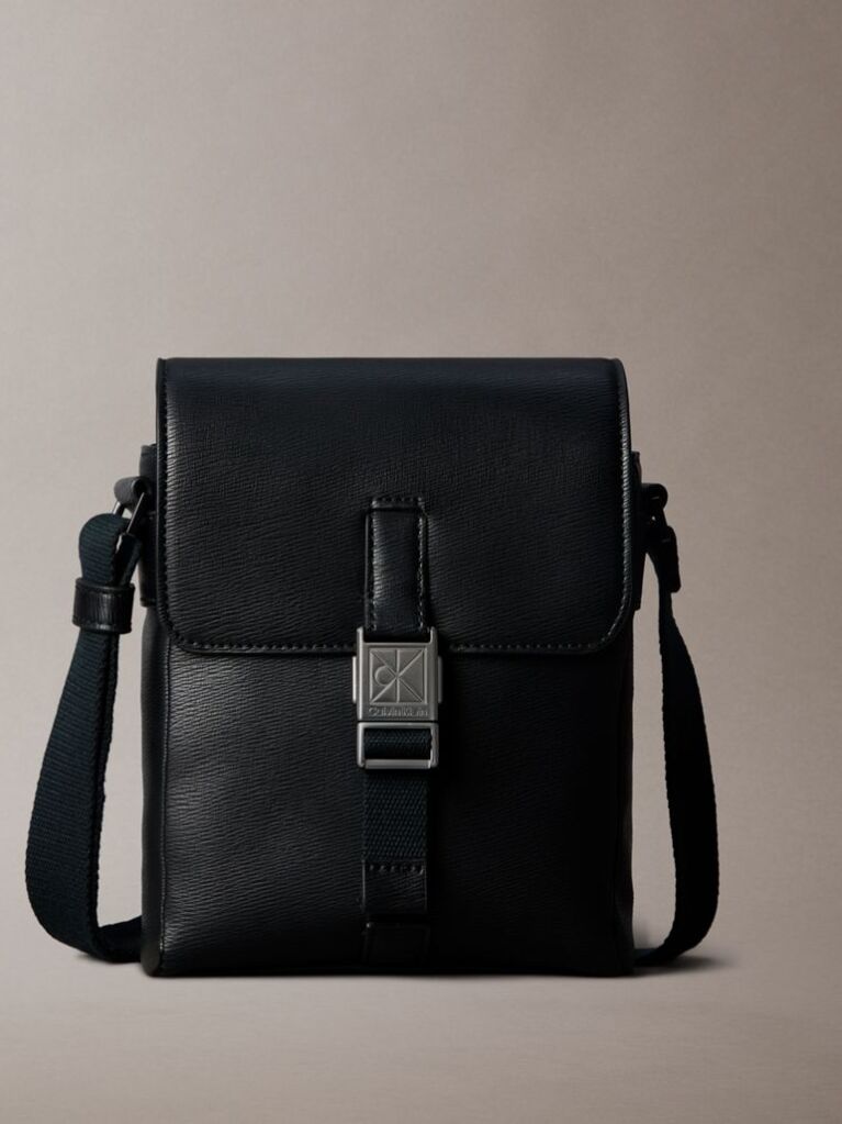 Black Emblem Logo Saffiano Reporter Bag  Men