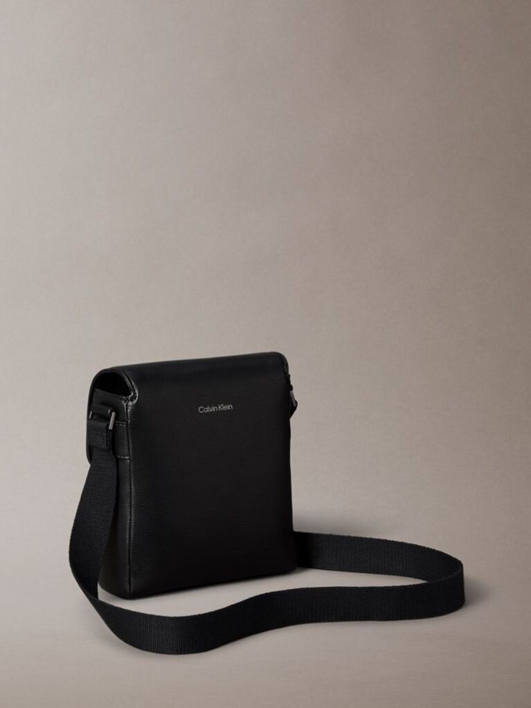 Black Emblem Logo Saffiano Reporter Bag  Men