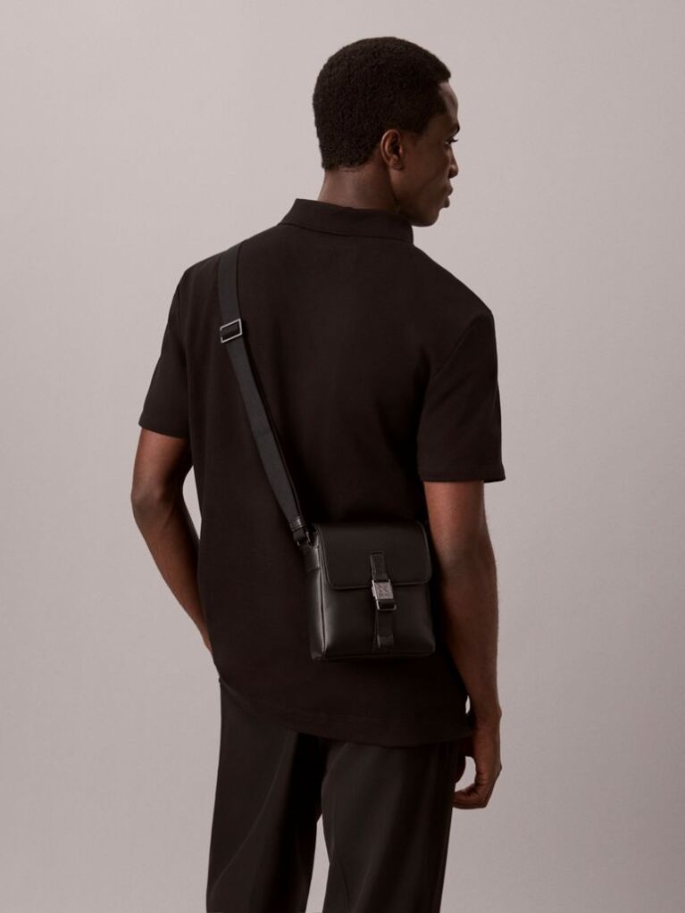 Black Emblem Logo Saffiano Reporter Bag  Men