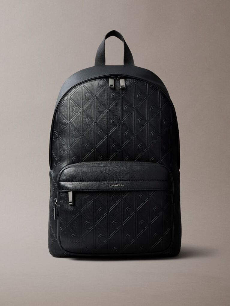 Black Embossed Emblem Logo Trolley Backpack  Men