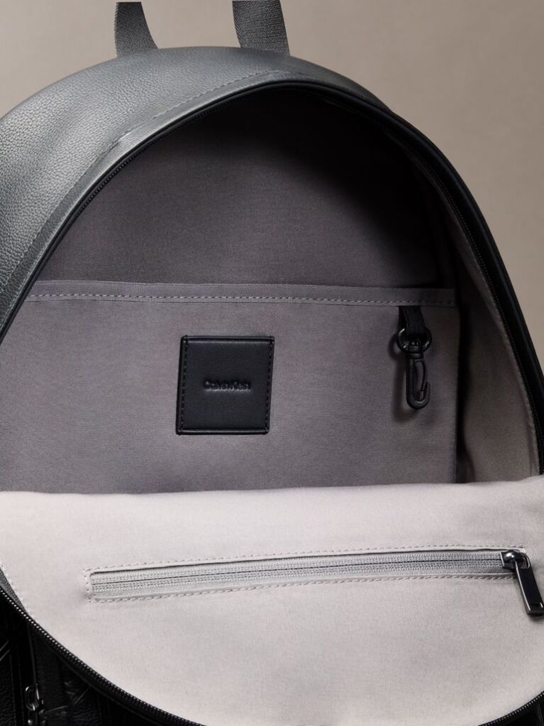 Black Embossed Emblem Logo Trolley Backpack  Men