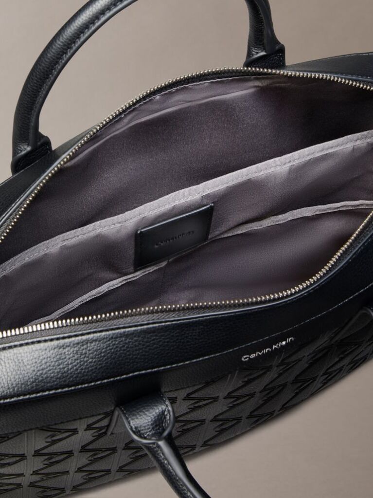 Black Debossed Allover Emblem Logo Commuter Bag  Men