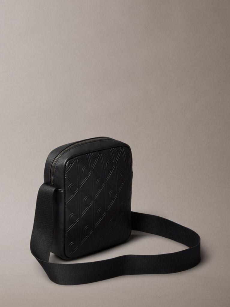 Black Embossed Emblem Logo Reporter Bag  Men