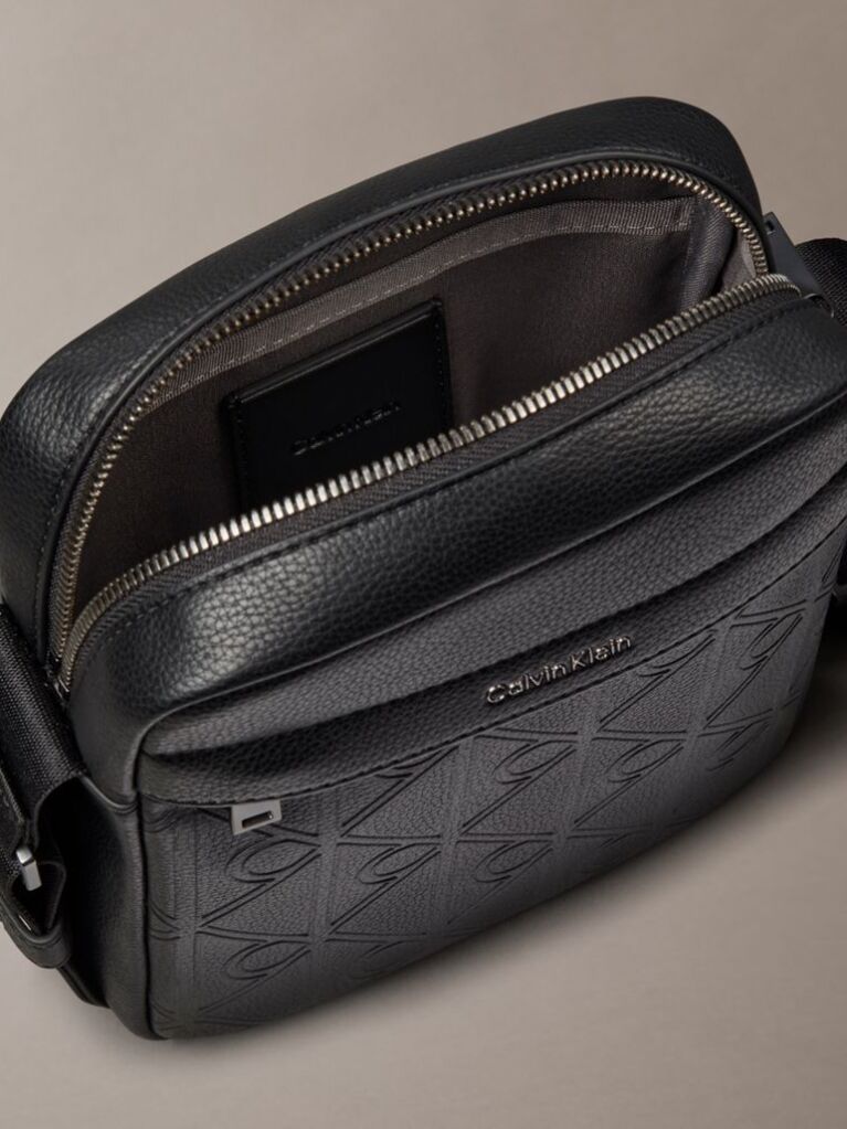 Black Embossed Emblem Logo Reporter Bag  Men