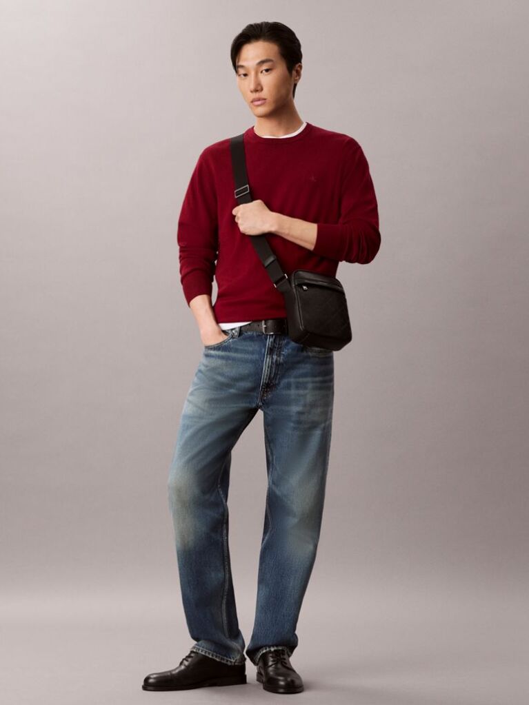 Black Embossed Emblem Logo Reporter Bag  Men