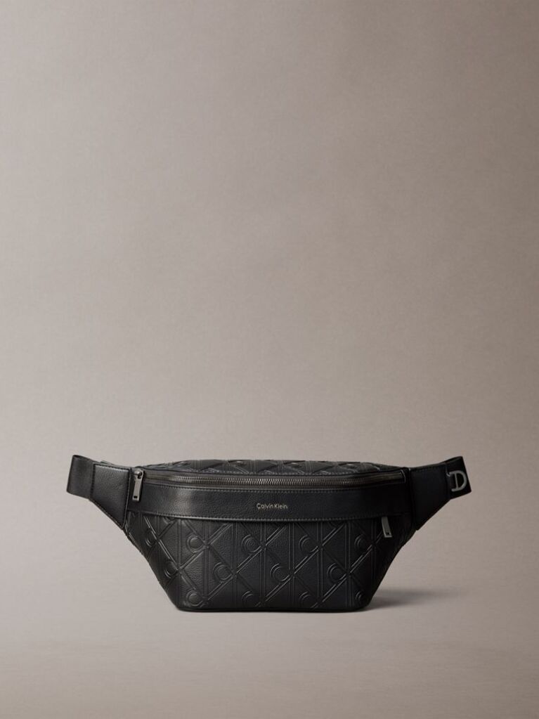 Black Embossed Emblem Logo Bum Bag  Men