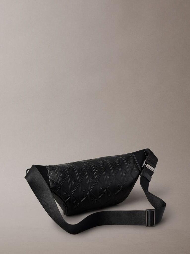 Black Embossed Emblem Logo Bum Bag  Men