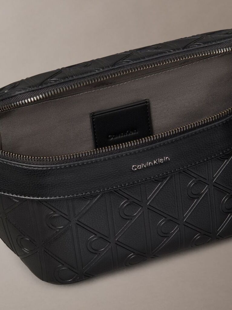 Black Embossed Emblem Logo Bum Bag  Men