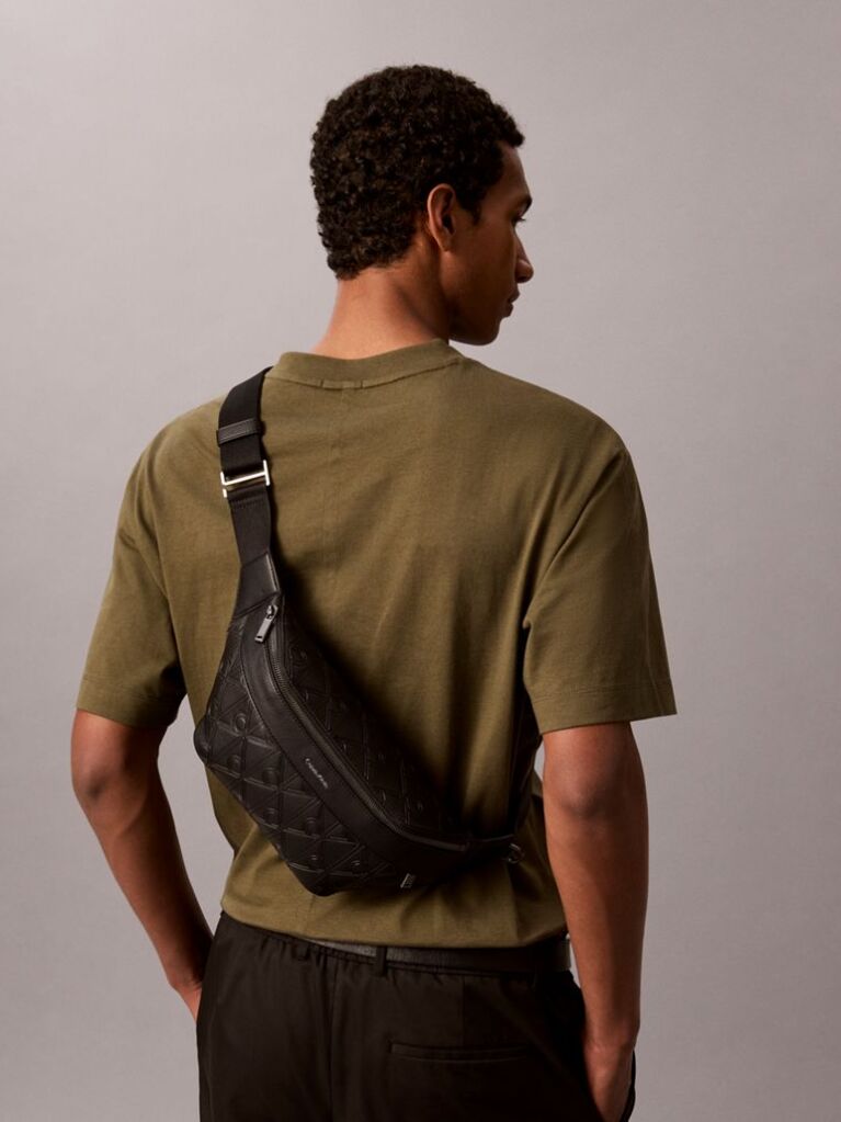 Black Embossed Emblem Logo Bum Bag  Men