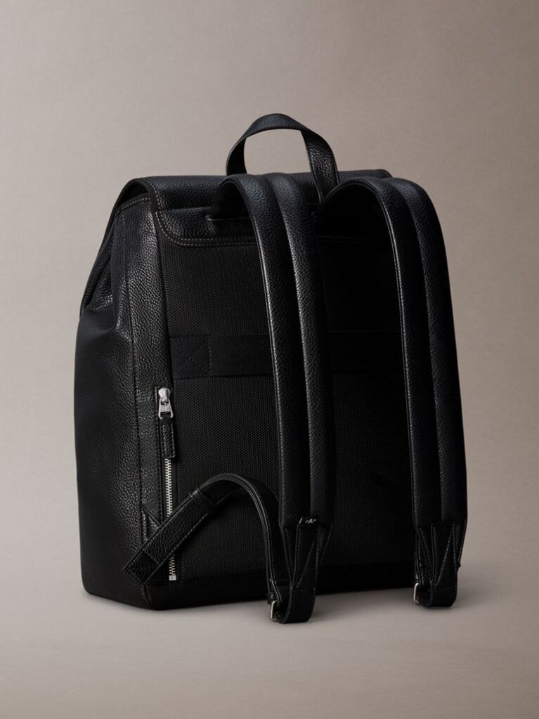 Black Pebbled Signature Logo Trolley Backpack  Men