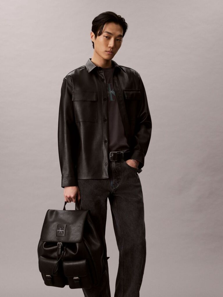Black Pebbled Signature Logo Trolley Backpack  Men