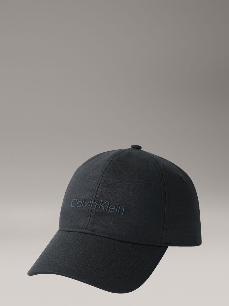 Black Linen Logo Cap  Men