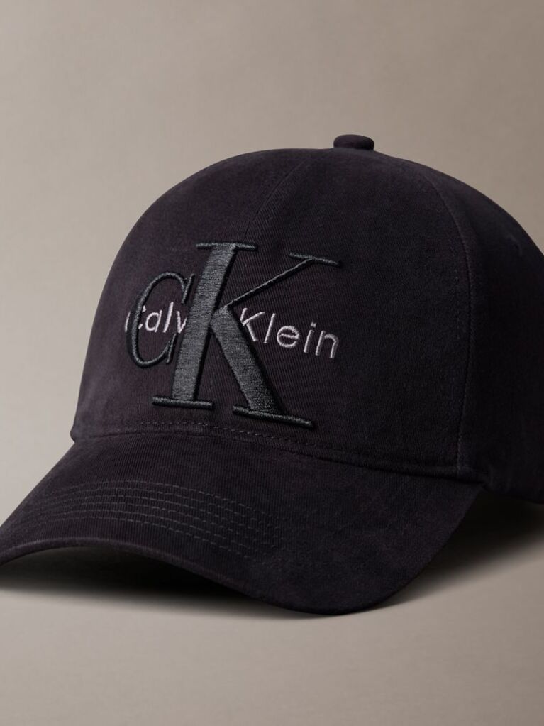 Black Layered Monogram Logo Graphic Baseball Cap  Men