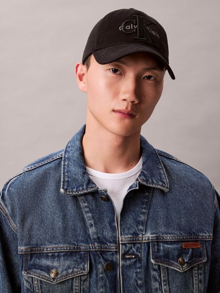 Black Layered Monogram Logo Graphic Baseball Cap  Men