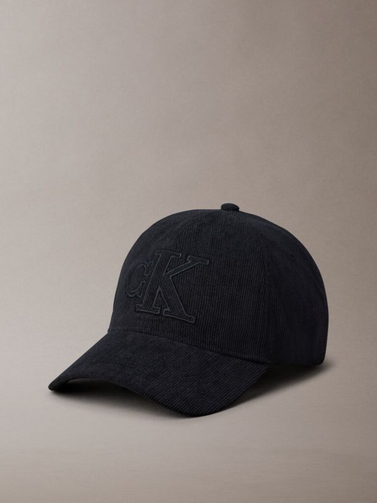 Black Corduroy Logo Embroidery Cap  Men