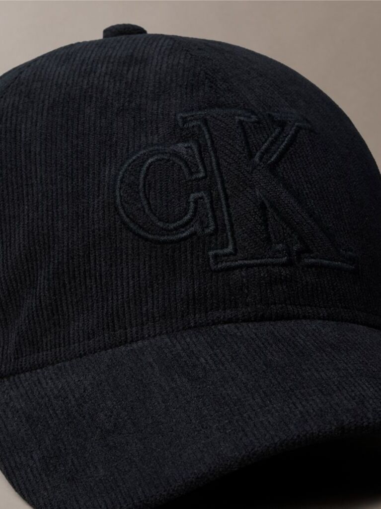 Black Corduroy Logo Embroidery Cap  Men